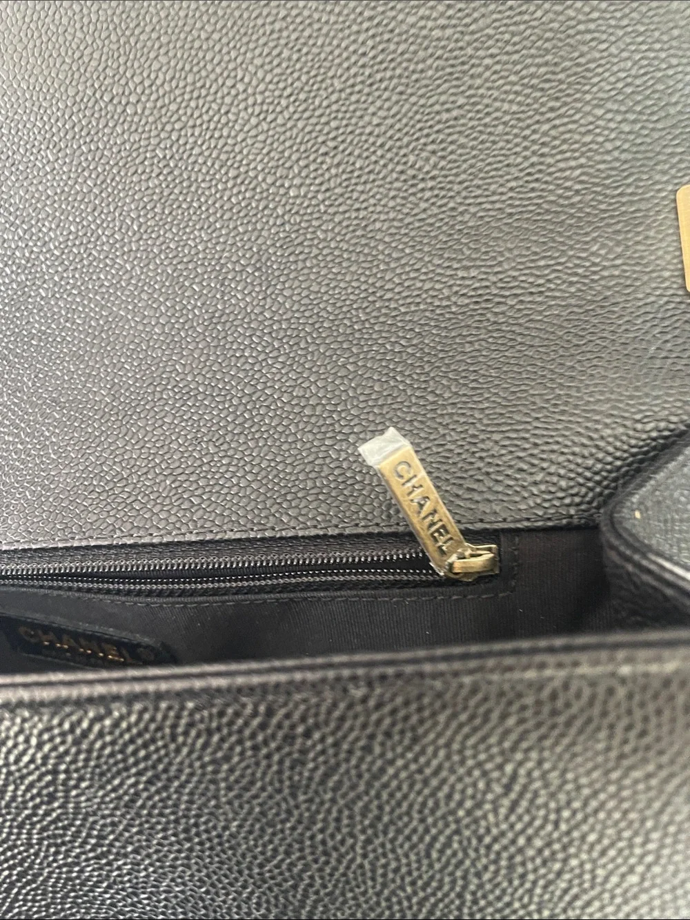 CHANEL Black Quilted Caviar Leather Boy Chanel Bag with Gold Hardware